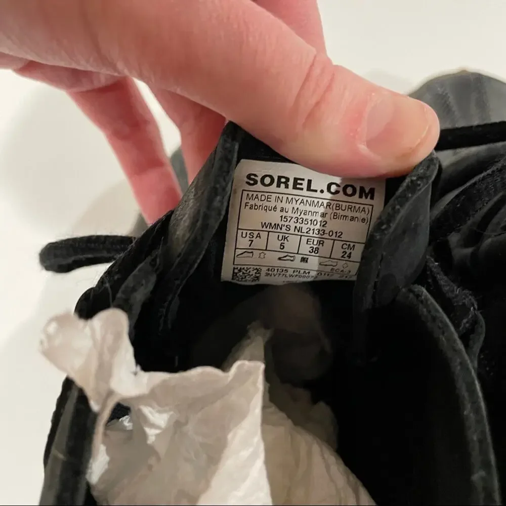 Sorel Out N About Black Leather Lace Up Ankle Waterproof Duck Boots Size 7‎